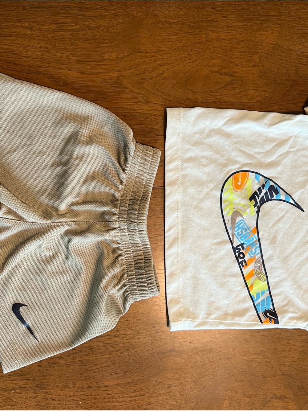 Nike Cream Kids Matching Shorts and Tee Set with Black Swoosh Accent